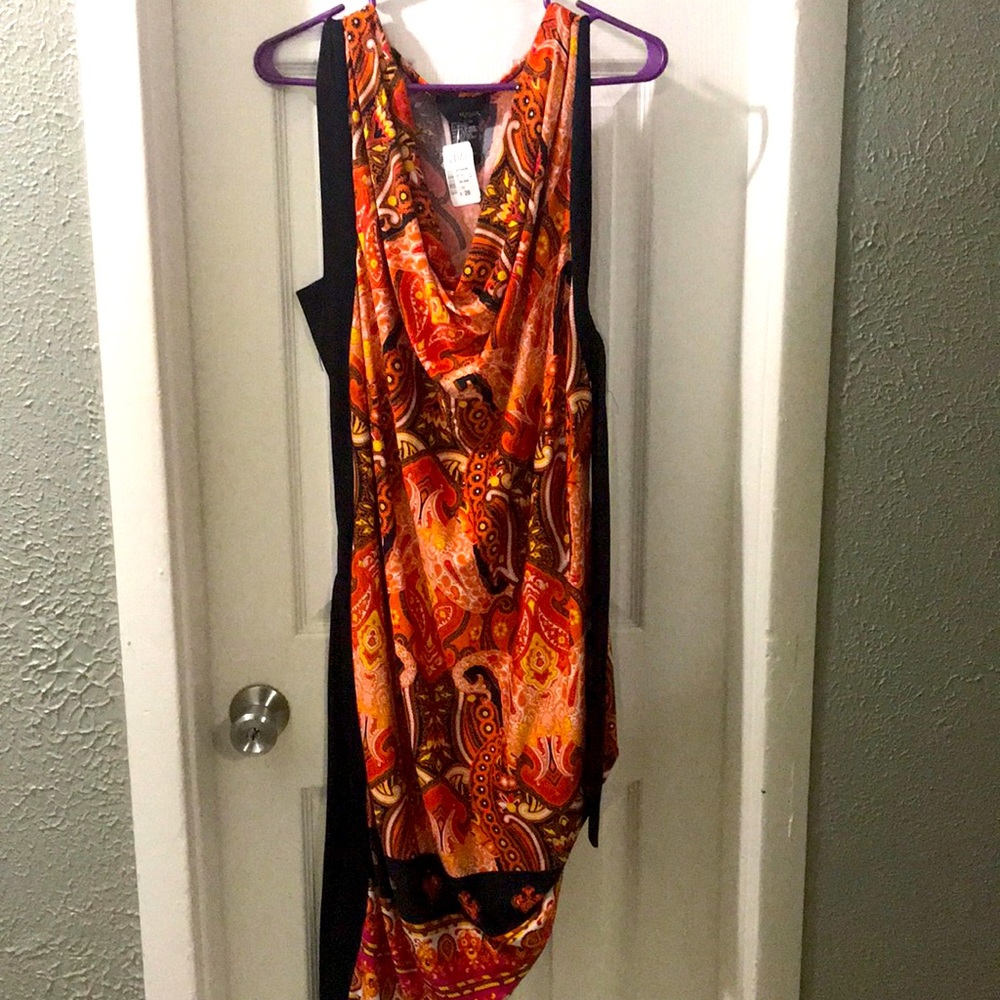 DOTS Sleeveless orange and black knee length dress plus size, NWT - Picture 3 of 4